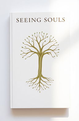 A minimalistic book cover featuring a Yggdrasil tree designed as an amulet, subtly intricate and symbolizing life and interconnectedness