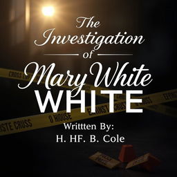 A stylish title that reads 'The Investigation of Mary White', where 'Mary White' is in an elegant cursive font, while the rest of the title is in classic Times New Roman font