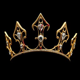 The front view of an opulent women's crown made of 4-pointed gold, featuring two radiant diamonds elegantly embedded in its design