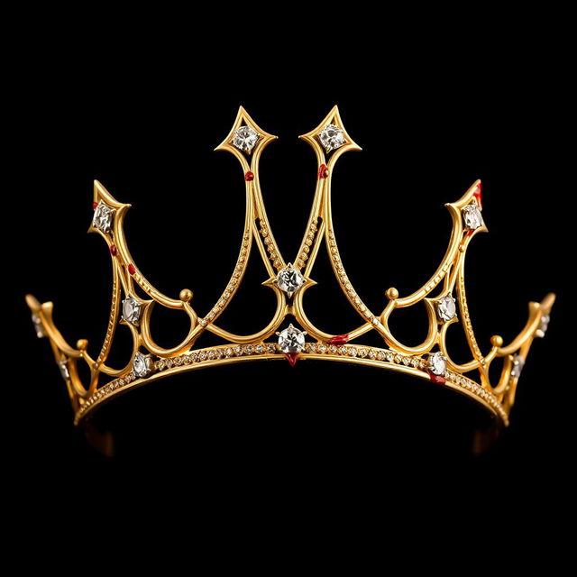 The front view of an opulent women's crown made of 4-pointed gold, featuring two radiant diamonds elegantly embedded in its design