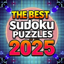 A captivating book cover for a puzzle book titled 'The Best Sudoku Puzzles of 2025'