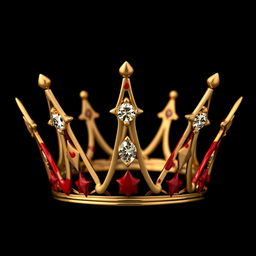 The front view of an elegant women's crown made of 4-pointed gold, uniquely designed with two dazzling diamonds embedded in its structure