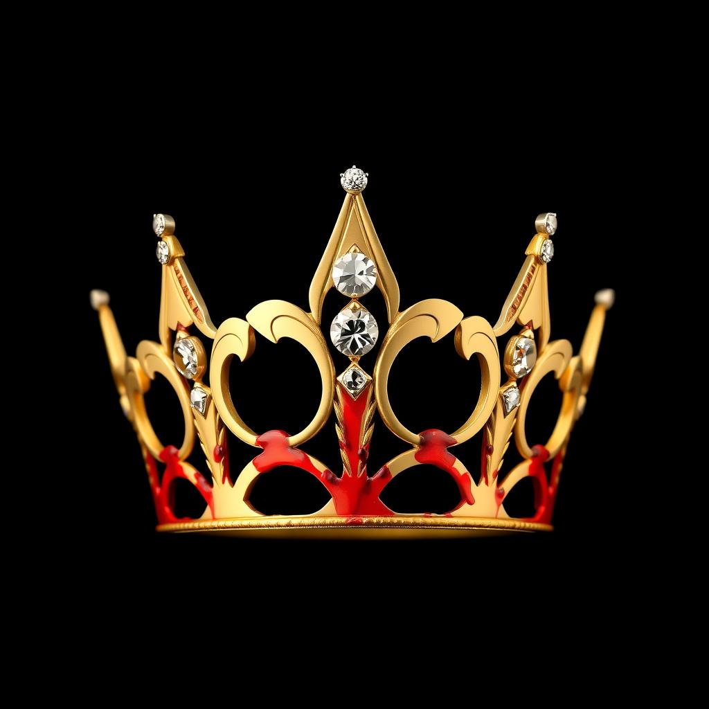 The front view of an elegant women's crown made of 4-pointed gold, uniquely designed with two dazzling diamonds embedded in its structure