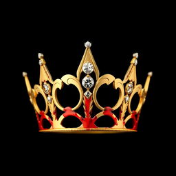 The front view of an elegant women's crown made of 4-pointed gold, uniquely designed with two dazzling diamonds embedded in its structure