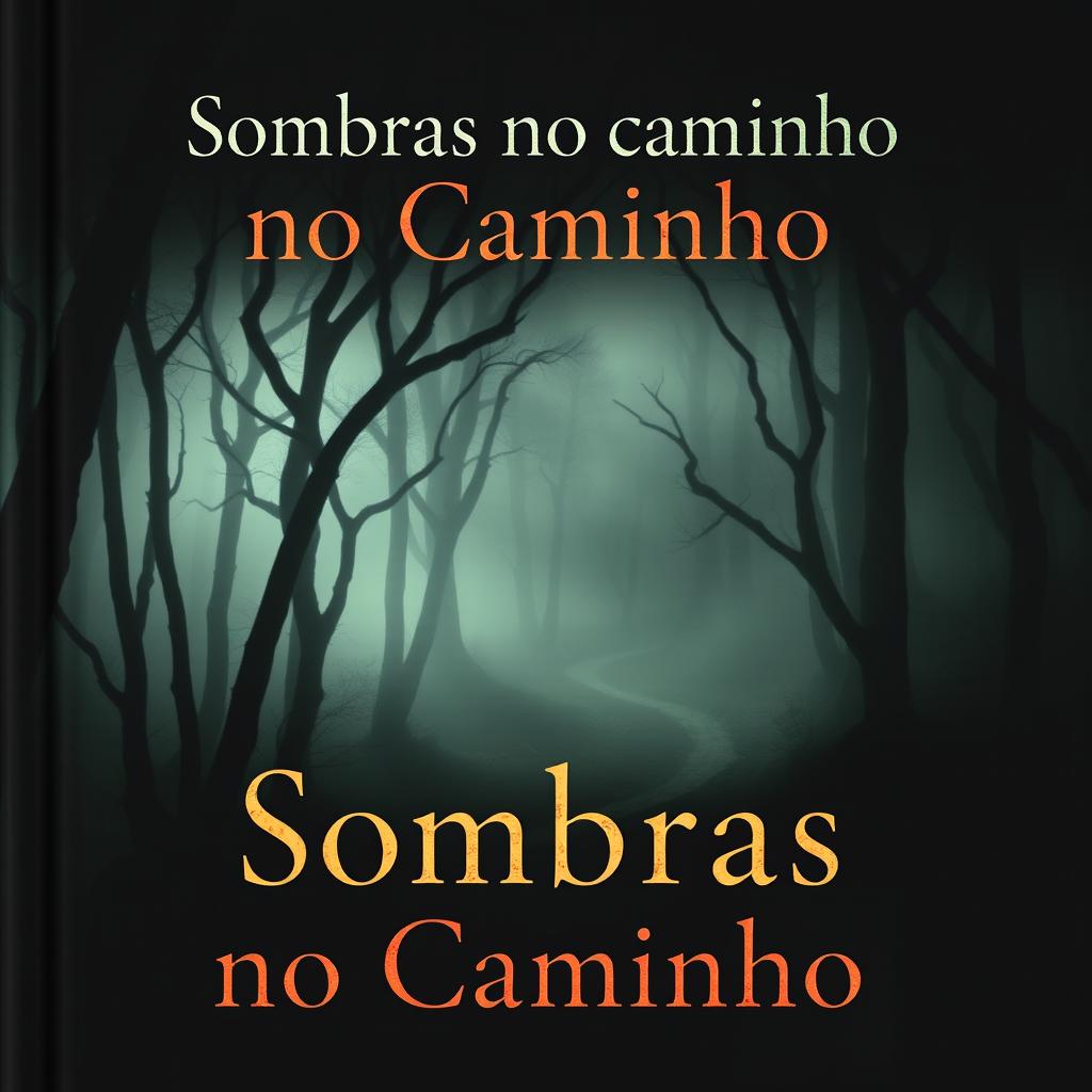 A captivating book cover for a suspense novel titled 'Sombras no Caminho'