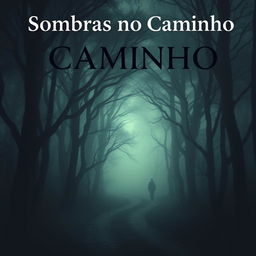 A captivating book cover for a suspense novel titled 'Sombras no Caminho'