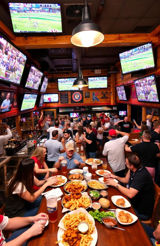 A vibrant and bustling sports bar and grille atmosphere in Knoxville, Tennessee