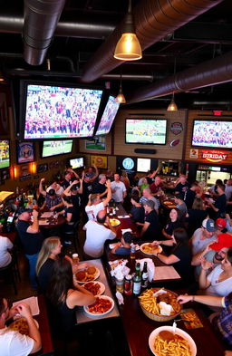 A vibrant and bustling sports bar and grille atmosphere in Knoxville, Tennessee
