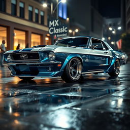 A unique and eye-catching car design that merges the classic elements of a Ford Mustang and a Chevrolet Opala