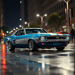 A unique and eye-catching car design that merges the classic elements of a Ford Mustang and a Chevrolet Opala