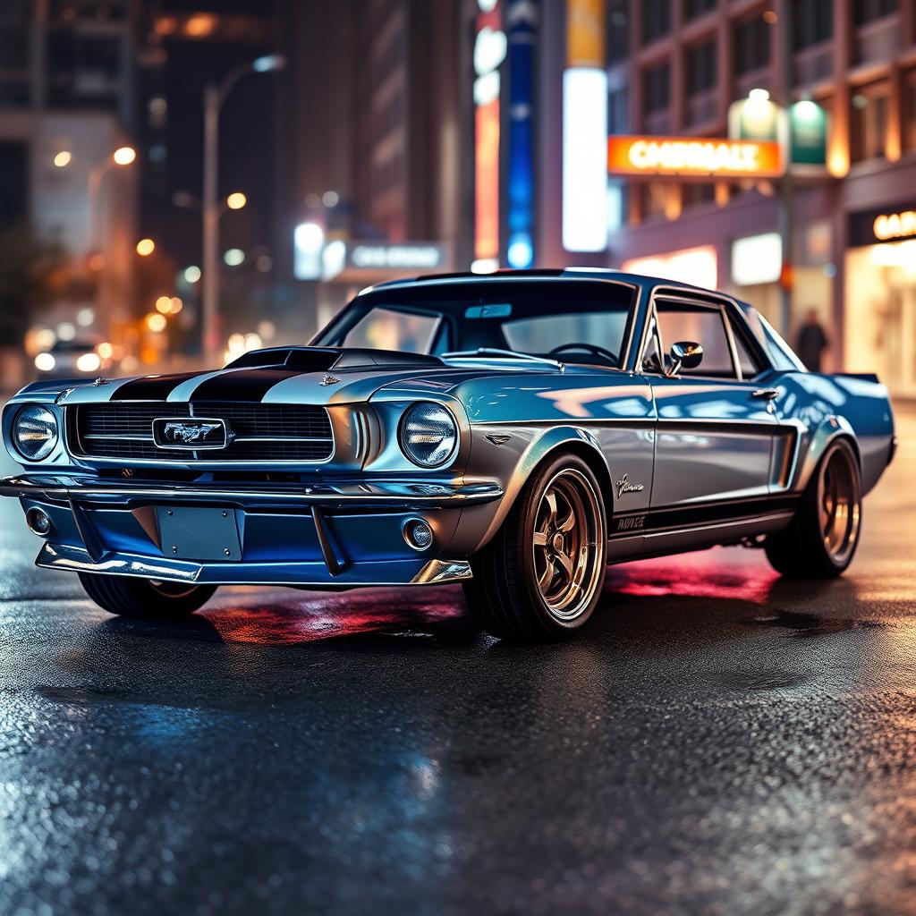 A unique and eye-catching car design that merges the classic elements of a Ford Mustang and a Chevrolet Opala