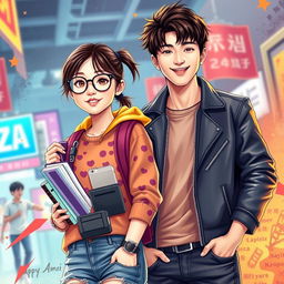 An eye-catching e-book cover featuring Korean teenage characters styled like cinematic characters: a nerdy girl and a bad boy