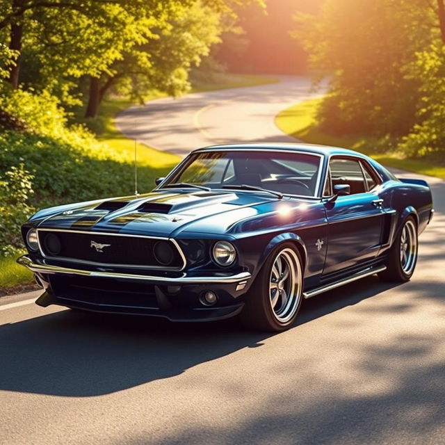 A creative fusion of a Ford Mustang and a Chevrolet Opala, illustrating a custom car design that integrates the aggressive, sporty features of the Mustang with the elegant styling of the Opala