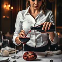 A striking book cover design featuring a close-up scene set in an upscale fine dining restaurant