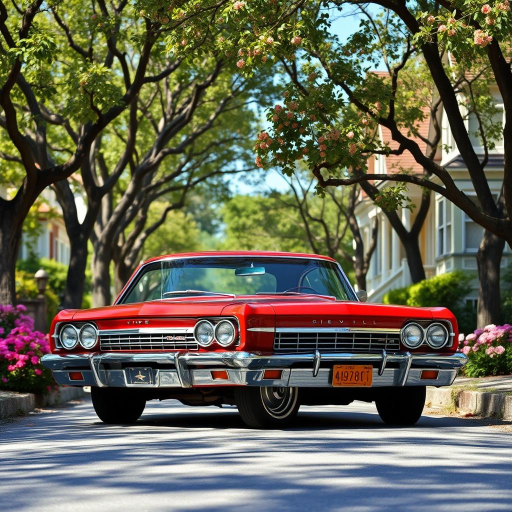 A vintage Chevrolet Opala parked proudly on a picturesque tree-lined street