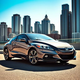 A sleek and stylish Honda CR-Z in a stunning grey color, showcasing its sporty design with curvy lines and aggressive stance