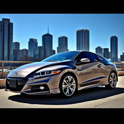 A sleek and stylish Honda CR-Z in a stunning grey color, showcasing its sporty design with curvy lines and aggressive stance