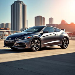 A sleek and stylish Honda CR-Z in a stunning grey color, showcasing its sporty design with curvy lines and aggressive stance