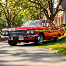 A vintage Chevrolet Opala parked proudly on a picturesque tree-lined street