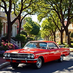 A vintage Chevrolet Opala parked proudly on a picturesque tree-lined street