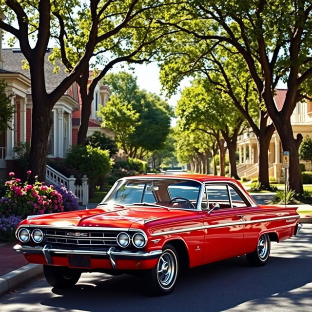 A vintage Chevrolet Opala parked proudly on a picturesque tree-lined street