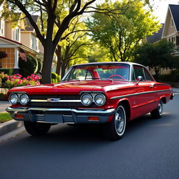 A vintage Chevrolet Opala parked proudly on a picturesque tree-lined street