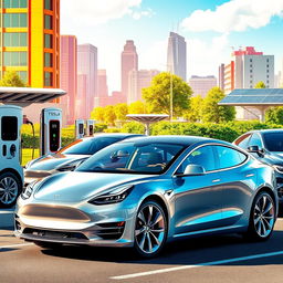 The groundbreaking impact of Tesla on the automotive industry, showcasing electric vehicles in a vibrant urban setting