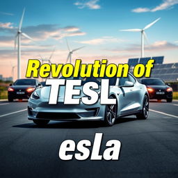 A captivating YouTube thumbnail featuring the theme 'Revolution of Tesla in the Automotive Industry'