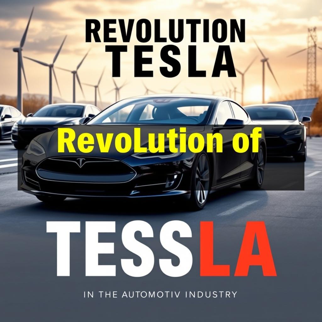 A captivating YouTube thumbnail featuring the theme 'Revolution of Tesla in the Automotive Industry'