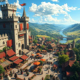 A sprawling medieval kingdom, bustling with life