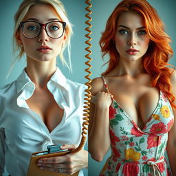 A split screen image featuring two gorgeous females