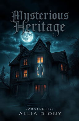 A chilling and captivating horror book cover design for the title "Mysterious Heritage"