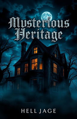 A chilling and captivating horror book cover design for the title "Mysterious Heritage"