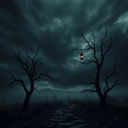 A hauntingly beautiful scene depicting a vast, desolate landscape shrouded in darkness, symbolizing hopelessness