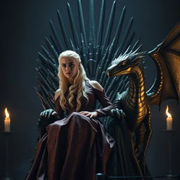 A powerful scene of Daenerys Targaryen elegantly seated on the Iron Throne, radiating strength and determination