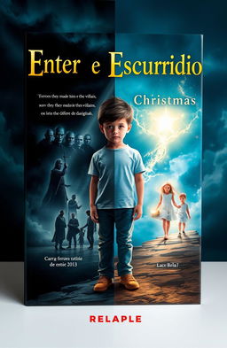 Book cover design, front and back, for a novel titled 'Entre Luz e Escuridão'