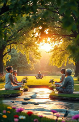 A serene and peaceful scene depicting mindfulness practices for a happier and more focused life