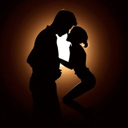 A romantic silhouette of a couple in a tender embrace, their noses gently touching