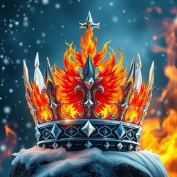 An elegant and stunning display of a cold handsome king's crown, designed with sharp, sleek icy accents and intricate geometric patterns that exude regality and strength