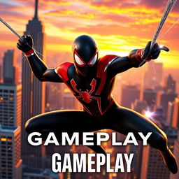A dynamic YouTube thumbnail depicting Spider-Man Miles Morales swinging through the city