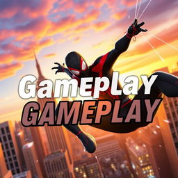 A dynamic YouTube thumbnail depicting Spider-Man Miles Morales swinging through the city