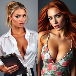 A split screen layout featuring two gorgeous women
