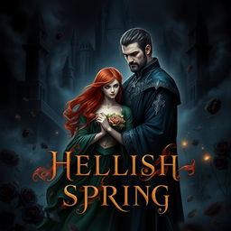 A book cover for 'Hellish Spring', interpreting the story of Hades and Persephone as wizards