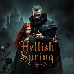 A book cover for 'Hellish Spring', interpreting the story of Hades and Persephone as wizards