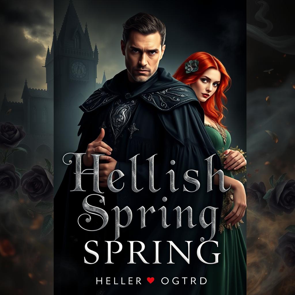 A book cover for 'Hellish Spring', interpreting the story of Hades and Persephone as wizards