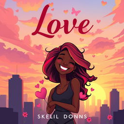 An eye-catching book cover design featuring an animated illustration of a beautiful Black woman in love