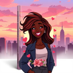 An eye-catching book cover design featuring an animated illustration of a beautiful Black woman in love