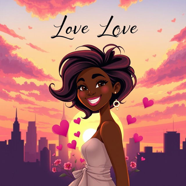 An eye-catching book cover design featuring an animated illustration of a beautiful Black woman in love