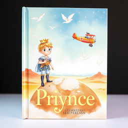 A captivating book cover design featuring a young prince with childlike innocence, depicted in soft watercolors