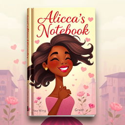 An enchanting book cover design featuring an animated illustration of a beautiful Black woman in love